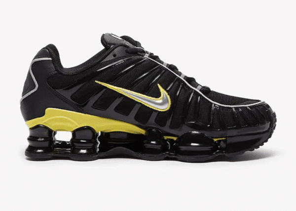 Shox TL Black Yellow Replica shoe. 1:1 highest quality reps. Buy high quality Fakes. High Quality Fake Shoes Website. Shox TL Rep Shoes.