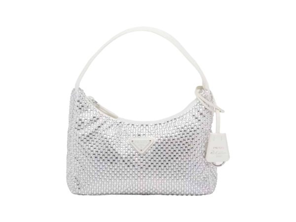 Prada Mini Re-Edition 2000 Kristall Rep Bag White