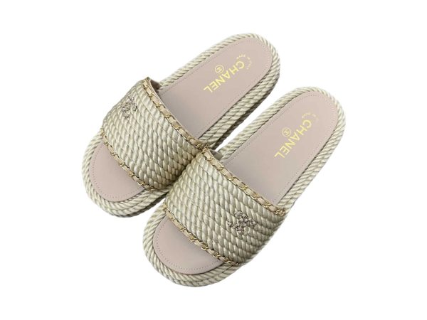 Chanel Braided Rep Slippers Beige