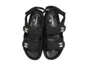 Chanel Rep Sandals Black Silver