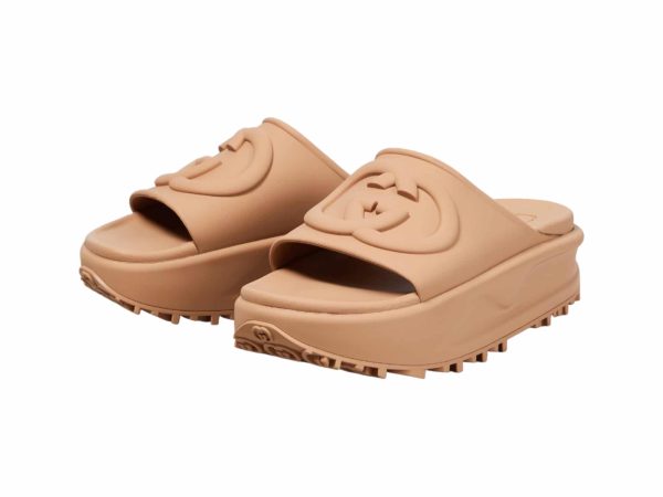 Gucci Rubber Plateau Rep Slippers Beige