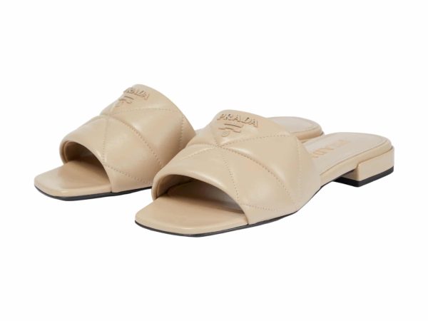 Prada Quilted Leather Rep Slippers Beige