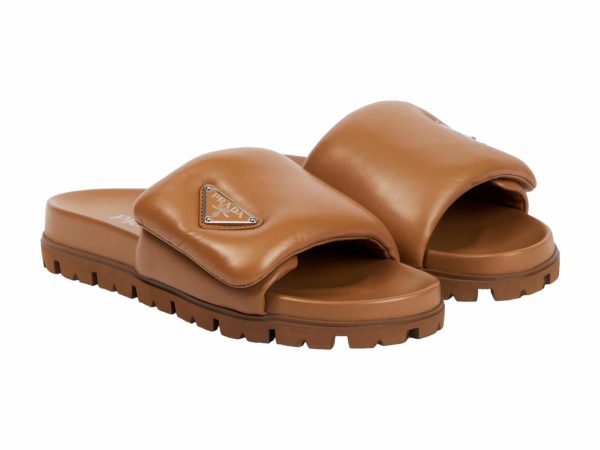 Prada Leather Rep Slippers Brown