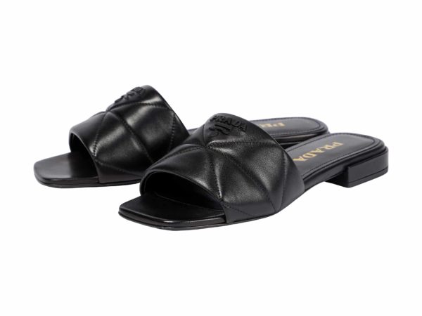 Prada Quilted Leather Rep Slippers Black