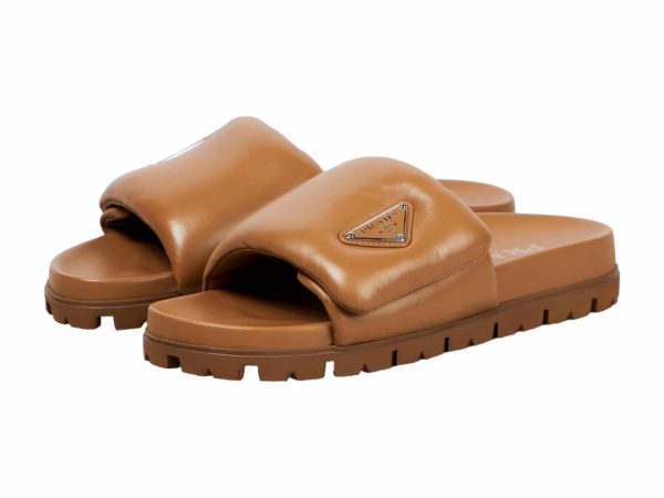 Prada Leather Rep Slippers Brown