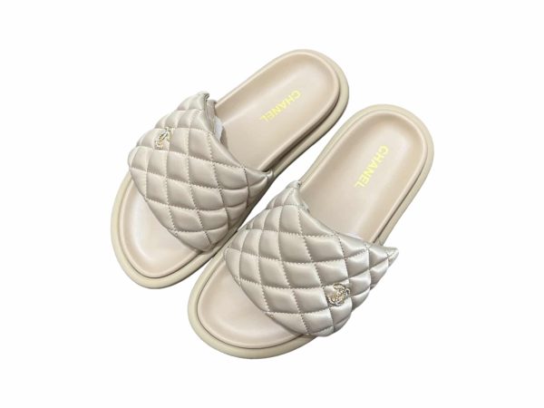 Chanel Satin Rep Slippers Beige