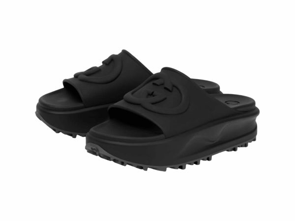 Gucci Rubber Plateau Rep Slippers Black