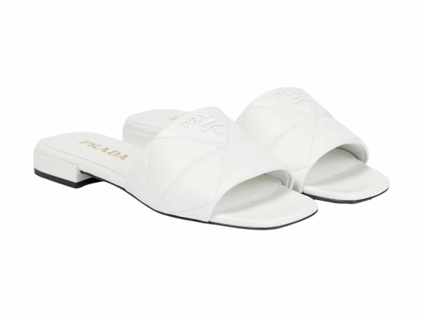 Prada Quilted Leather Rep Slippers White