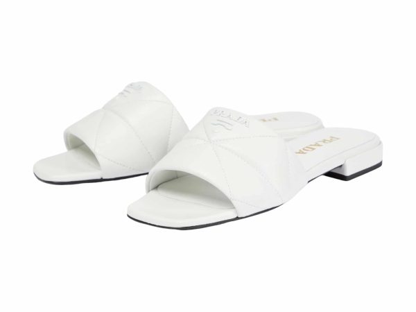 Prada Quilted Leather Rep Slippers White