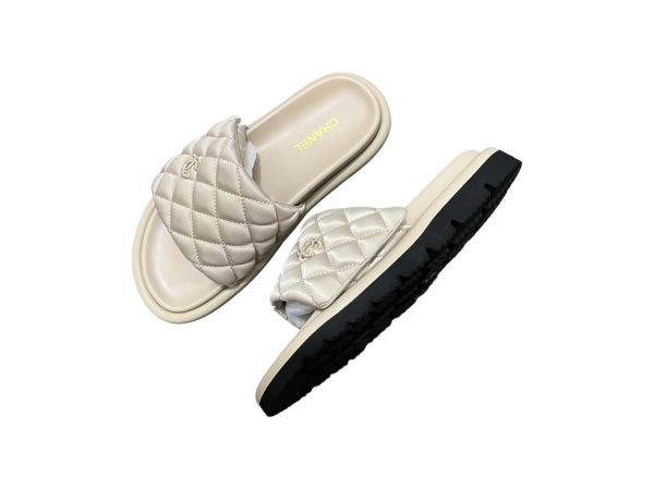 Chanel Satin Rep Slippers Beige