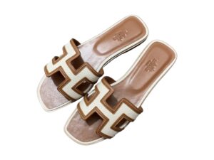 Hermes Rep Slippers Brown White