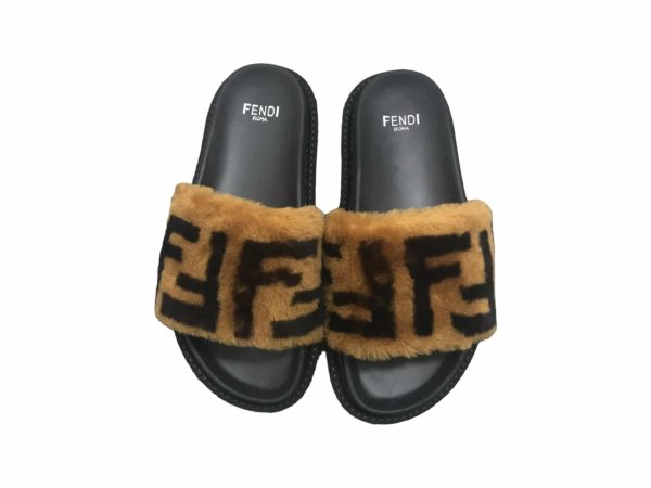 Fendi Fur Rep Slippers Brown