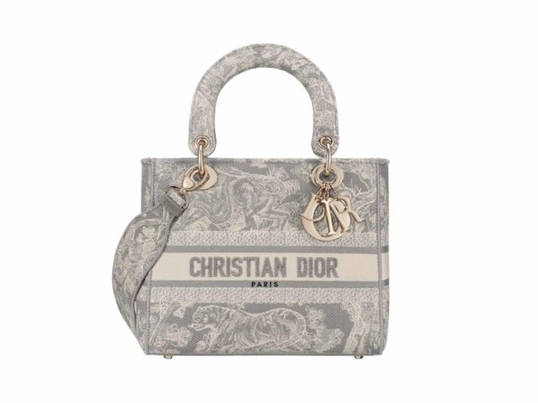 Lady Dior Middle Rep Bag Tiger Embroidery Grey