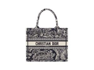 Dior Book Tote Rep Bag Small Tiger Embroidery Deep Blue