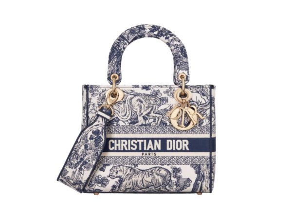 Lady Dior Middle Rep Bag Tiger Embroidery Blue