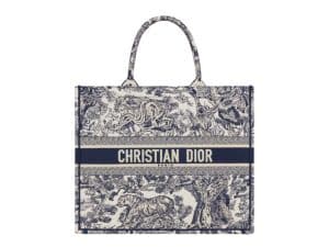 Dior Book Tote Rep Bag Large Tiger Embroidery Blue