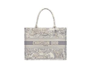 Dior Book Tote Rep Bag Medium Tiger Embroidery Grey