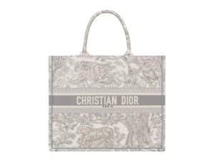 Dior Book Tote Rep Bag Large Tiger Embroidery Grey