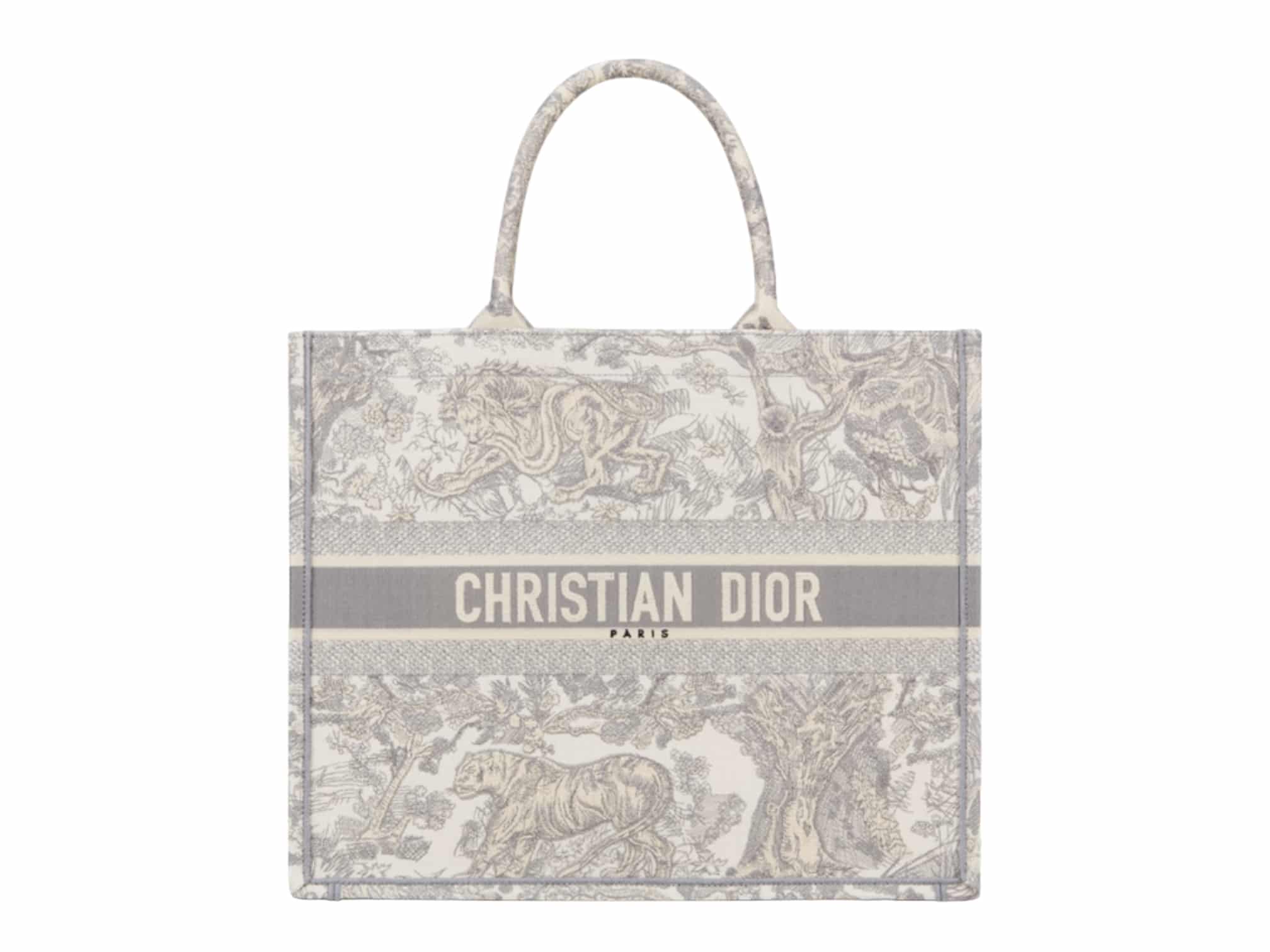 Dior Book Tote Rep Bag Large Tiger Embroidery Grey - Designerdrip